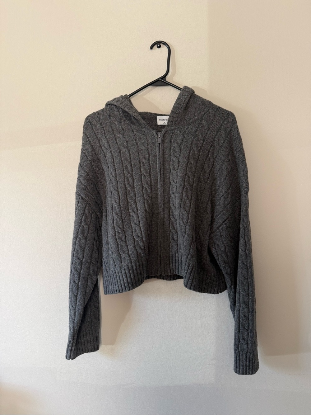 Aritzia Sunday Best Small Octavia Cable Knit Zip Up Hoodie